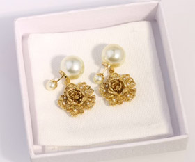 Dior large and small peony pearl earrings-3771